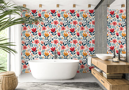 Elegant Peel and Stick Funky Floral Wallpaper
