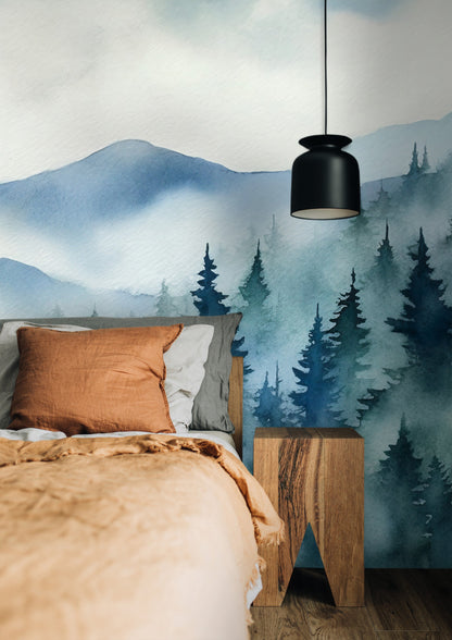 Eco-Conscious Misty Forest Wallpaper Mural for Sustainable and Chic Home Interiors