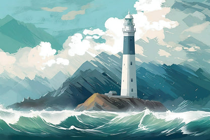 Artistic Ocean Lighthouse Mural for Bathroom Wall Decor