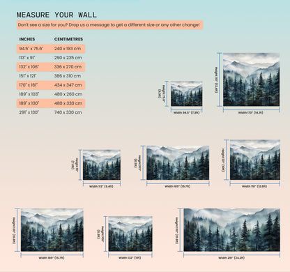 Easy-to-Apply Misty Forest Mural with Serene Watercolor Design