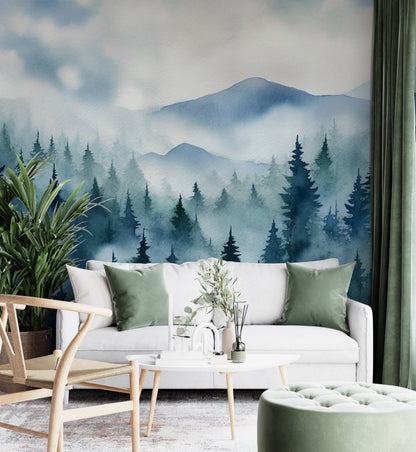 Eco-Friendly Watercolor Misty Forest Wallpaper for Serene Home Decor