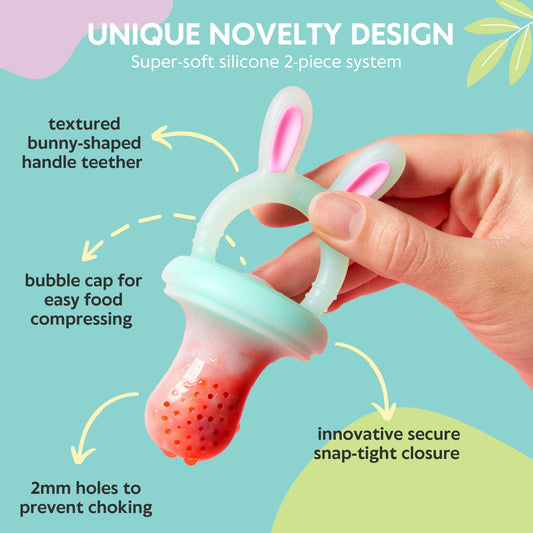 Baby Fruit Feeder Soft Silicone Food Nibbler Bunny Teether Set