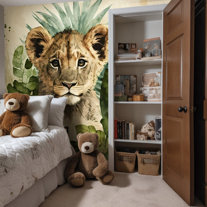 Watercolor Baby Lion Cub Mural