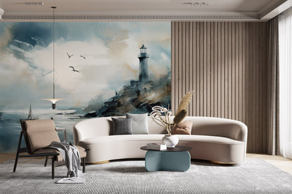Watercolor Nautical Lighthouse Mural
