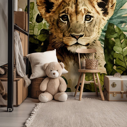 Watercolor Baby Lion Cub Mural