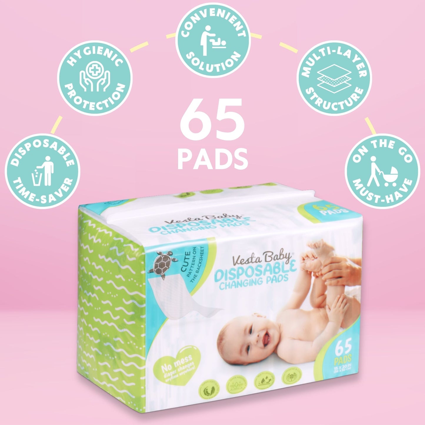 Baby Disposable Changing Pads 65-Pack