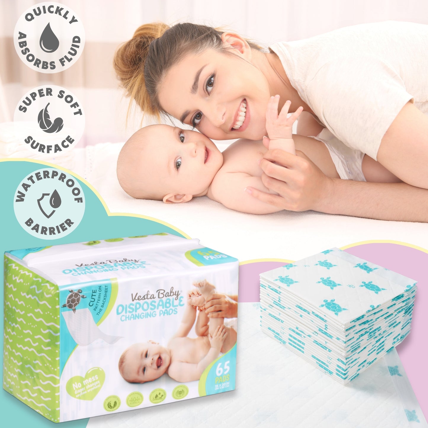 Baby Disposable Changing Pads 65-Pack