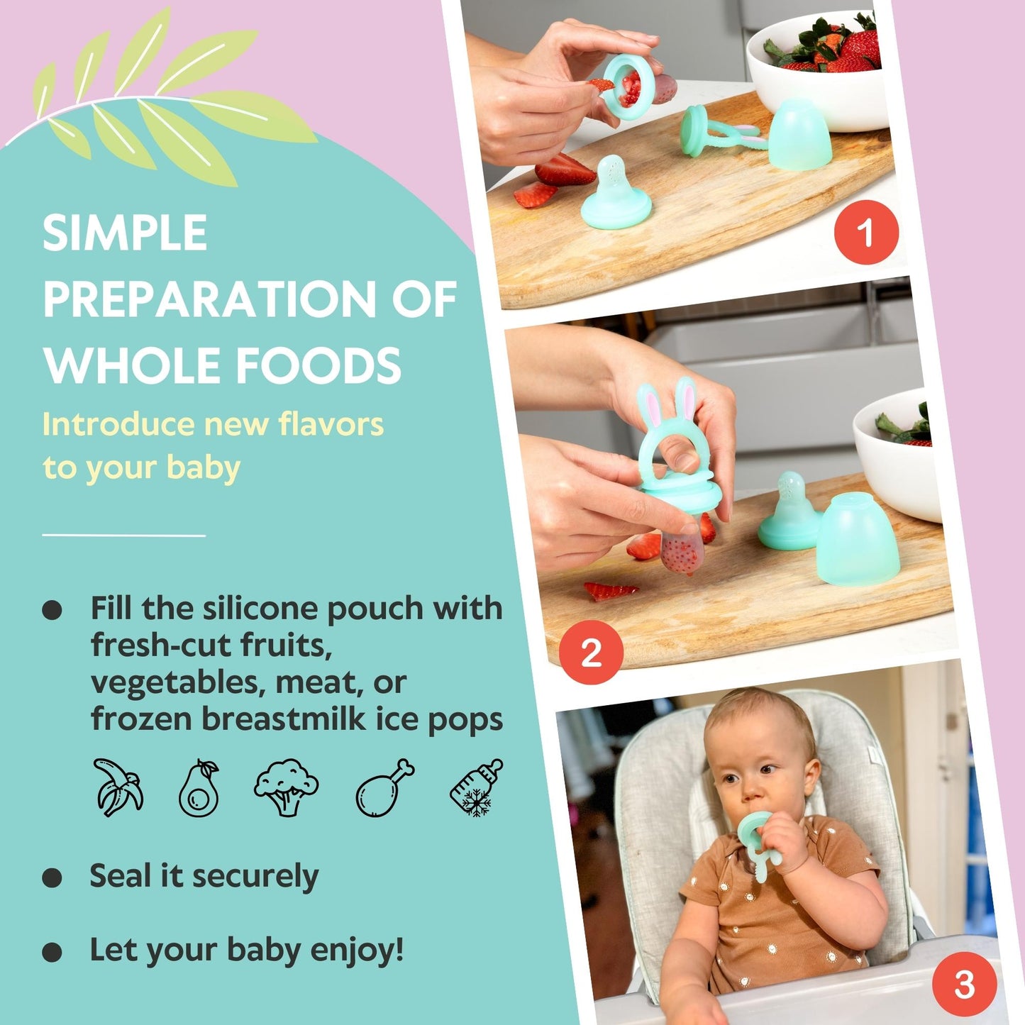 Baby Fruit Feeder Soft Silicone Food Nibbler Bunny Teether Set