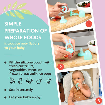 Baby Fruit Feeder Soft Silicone Food Nibbler Bunny Teether Set
