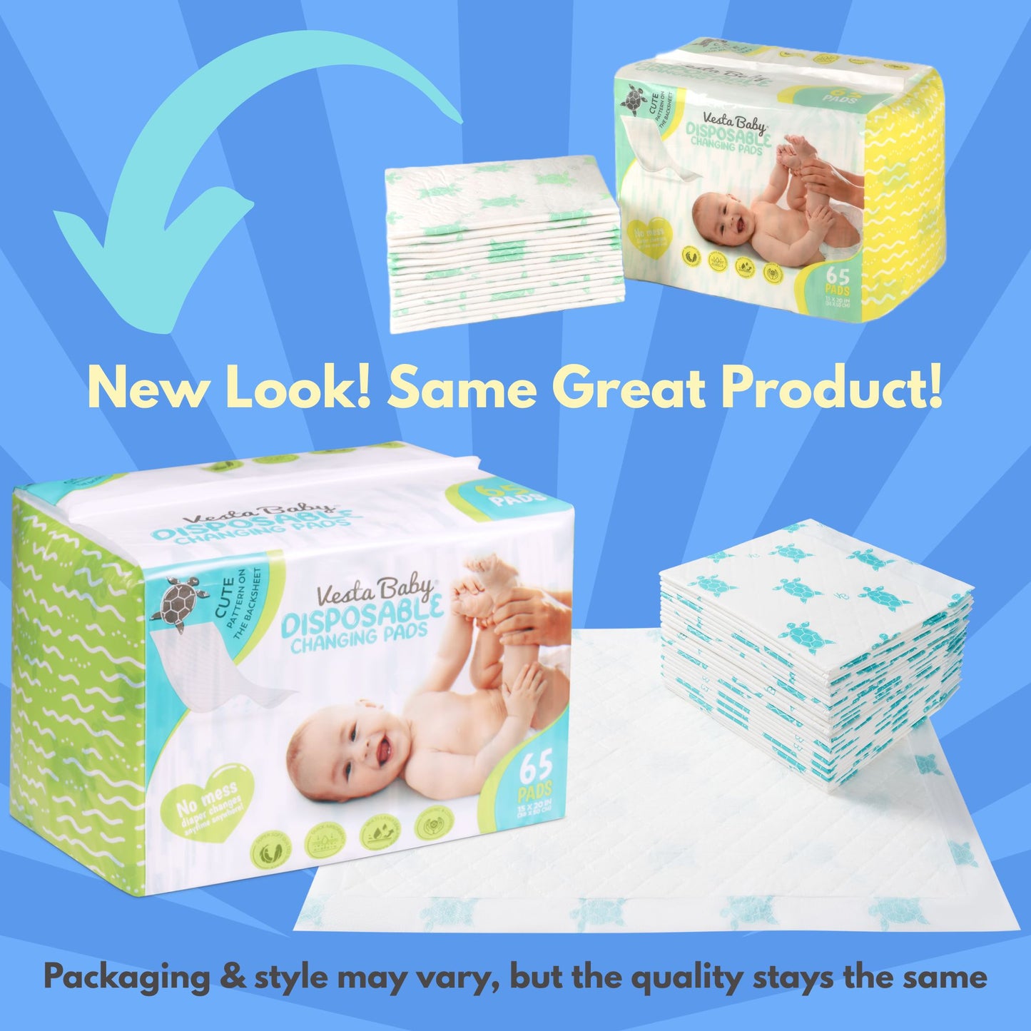 Baby Disposable Changing Pads 65-Pack