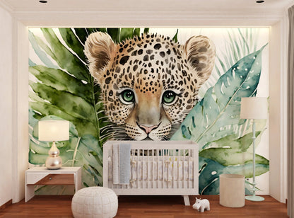 Watercolor Baby Leopard Cub Mural