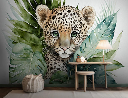 Watercolor Baby Leopard Cub Mural