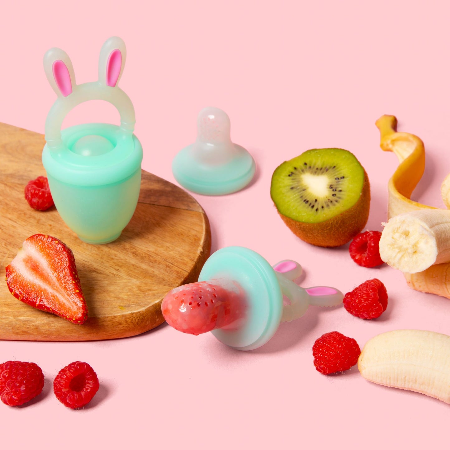 Baby Fruit Feeder Soft Silicone Food Nibbler Bunny Teether Set