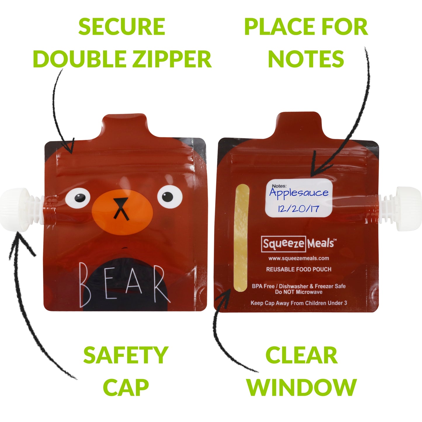 Reusable Food Pouches - Country Animals by Squeeze Meals®