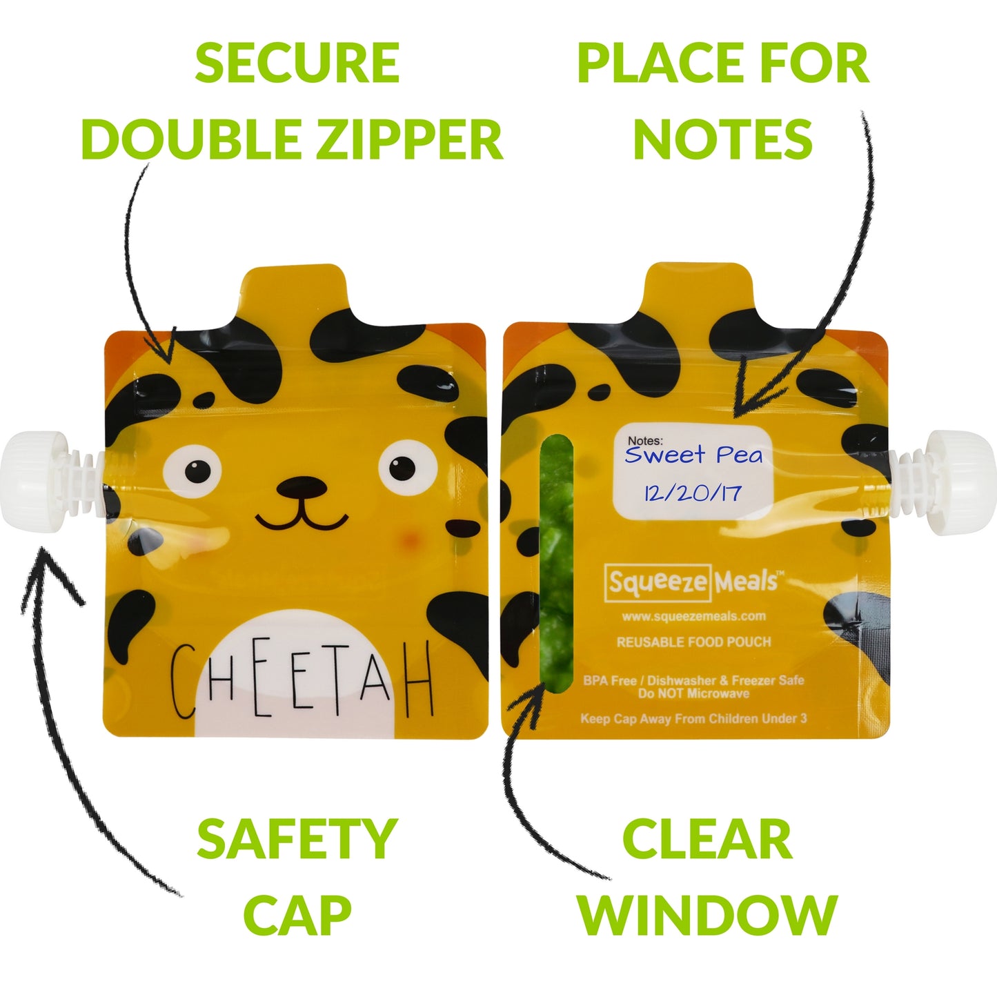 Reusable Food Pouches - Zoo Animals by Squeeze Meals®