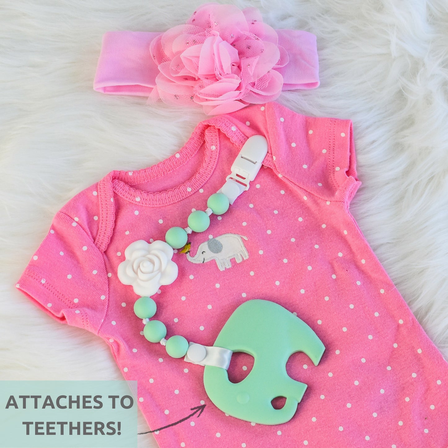 Silicone Pacifier Clip and Teether Holder Set - Pastel