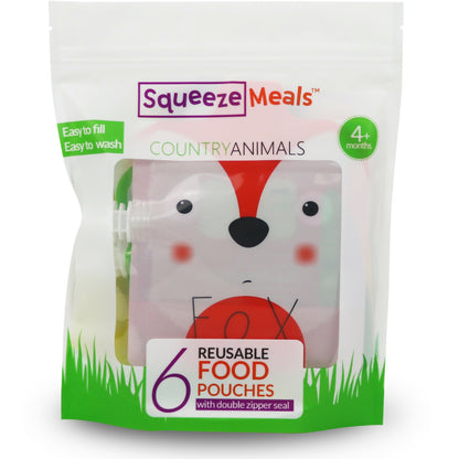 Reusable Food Pouches - Country Animals by Squeeze Meals®