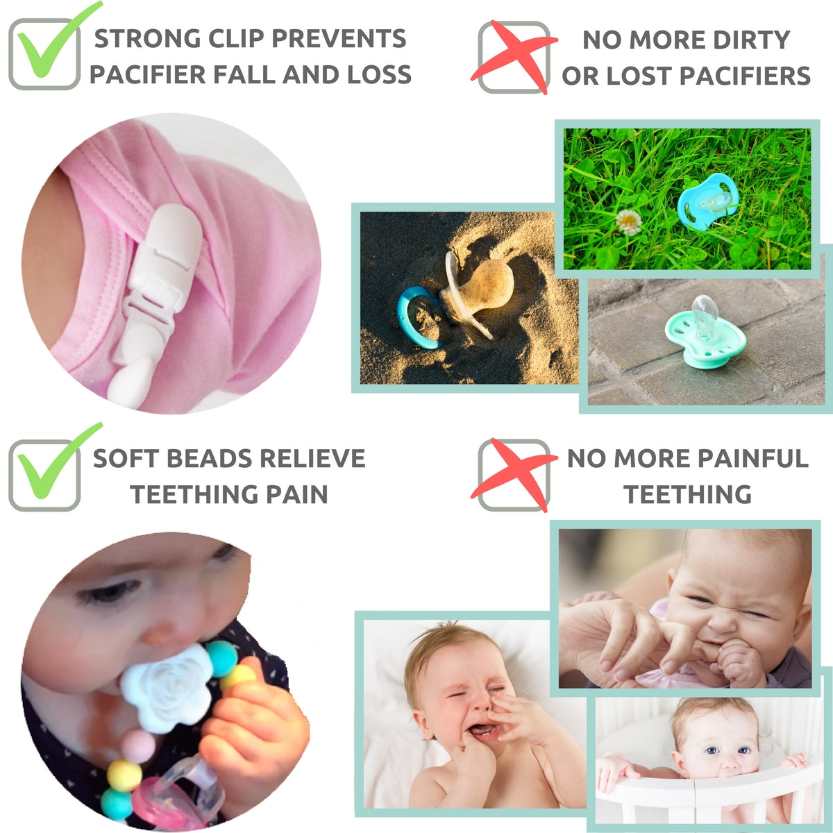 Silicone Pacifier Clip and Teether Holder Set - Pastel